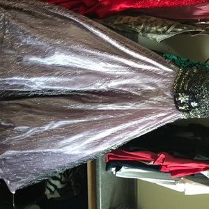 A purple and black prom dress